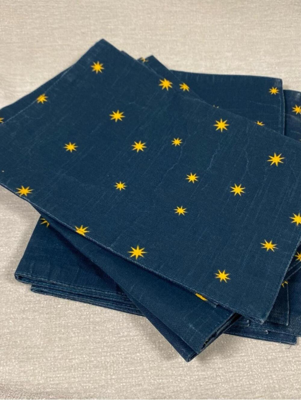 Huntington Home Blue Celestial Napkins Yellow Star starburst burst night space